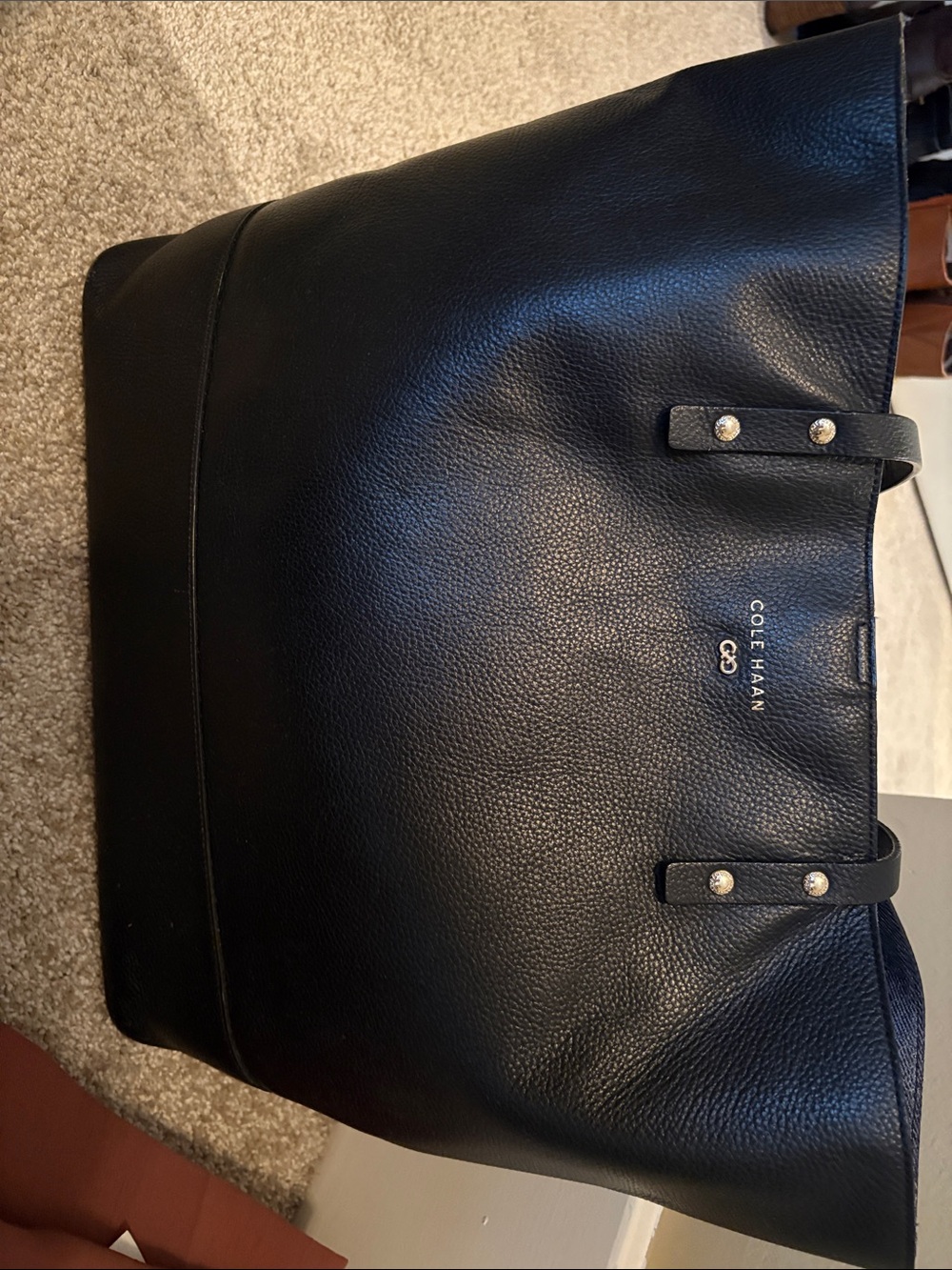 Cole Haan Black Pebbled Leather Tote with Gold Logo